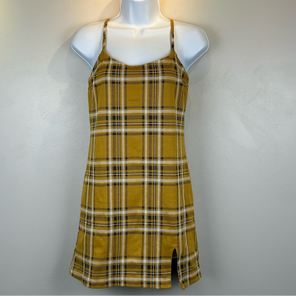 J For Justify Yellow Plaid Mini Dress Womens Medium Clueless Y2K 90s Punk Preppy